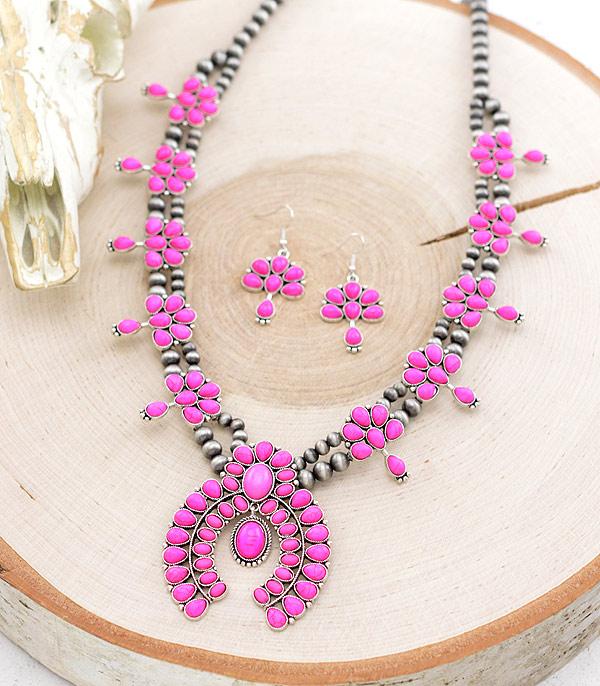 <font color=#FF6EC7>PINK COWGIRL</font> :: Wholesale Western Squash Blossom Necklace