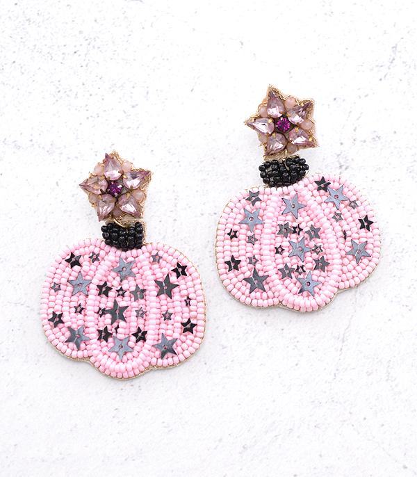 <font color=GREEN>HOLIDAYS</font> :: Wholesale Halloween Pink Pumpkin Bead Earrings
