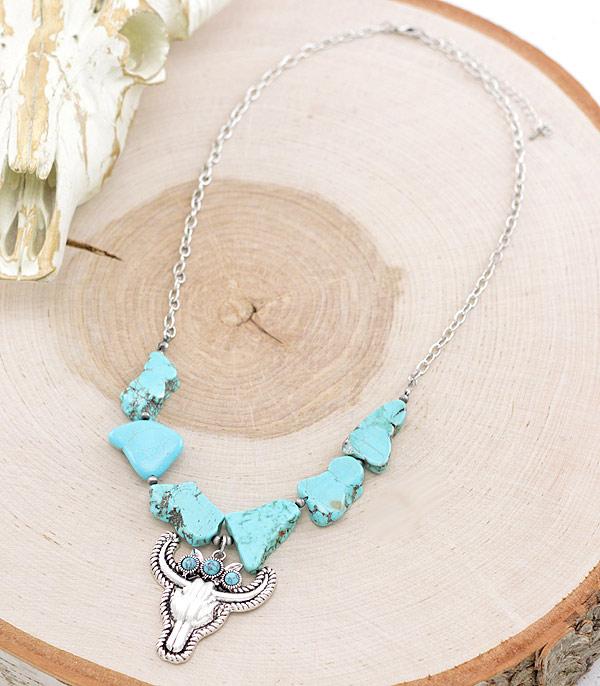 NECKLACES :: TRENDY :: Wholesale Western Turquoise Steer Head Necklace