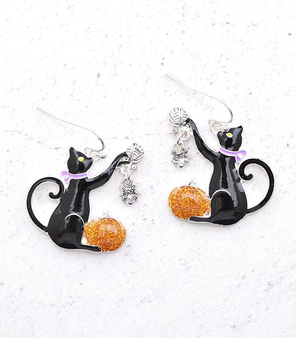 <font color=GREEN>HOLIDAYS</font> :: Wholesale Halloween Cat Dangle Earrings