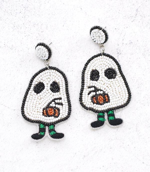 <font color=GREEN>HOLIDAYS</font> :: Wholesale Beaded Halloween Ghost Earrings