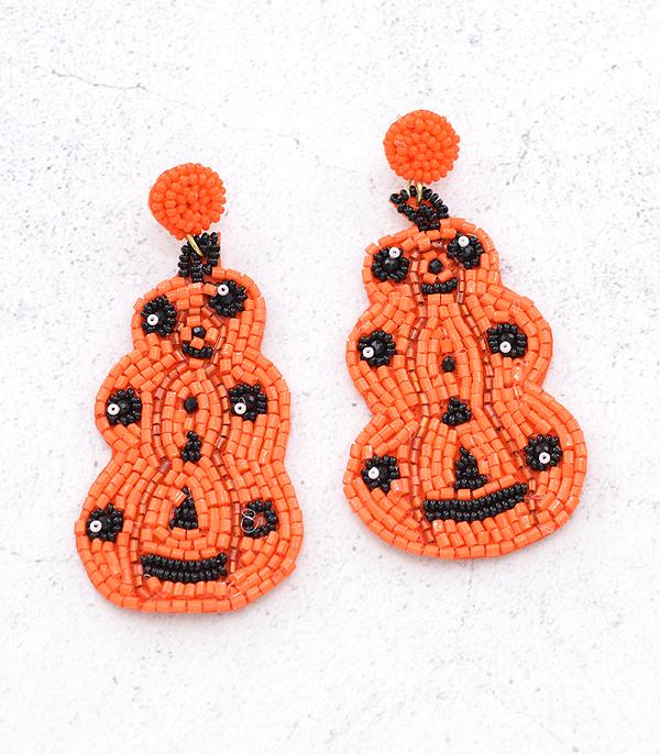 <font color=GREEN>HOLIDAYS</font> :: Wholesale Halloween Seed Bead Pumpkin Earrings