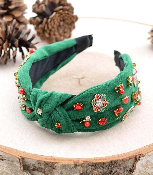 <font color=GREEN>HOLIDAYS</font> :: Wholesale Christmas Embellished Top Knot Headband