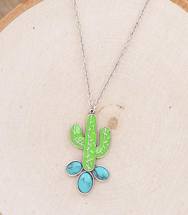 NECKLACES :: CHAIN WITH PENDANT :: Wholesale Western Turquoise Cactus Necklace