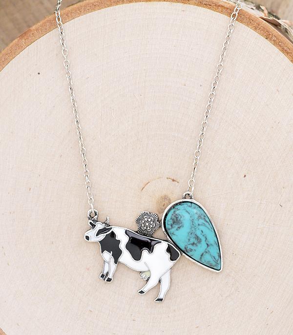 NECKLACES :: CHAIN WITH PENDANT :: Wholesale Western Turquoise Cow Necklace