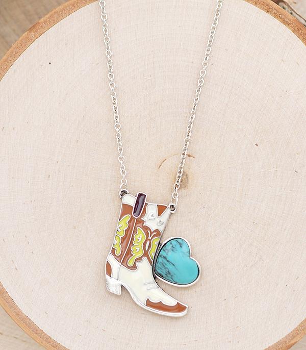 NECKLACES :: CHAIN WITH PENDANT :: Wholesale Western Turquoise Cowgirl Boot Necklace
