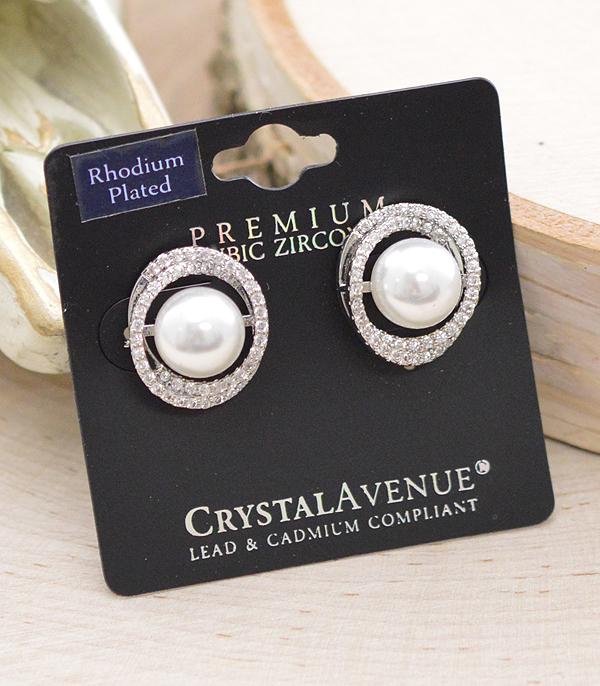 RHINESTONE I CUBIC ZIRCONIA :: Wholesale Pearl Rhinestone Earrings