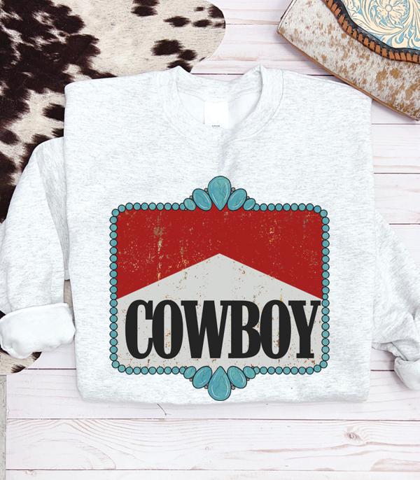 GRAPHIC TEES :: LONG SLEEVE :: Wholesale Western Turquoise Cowboy Sweatshirt