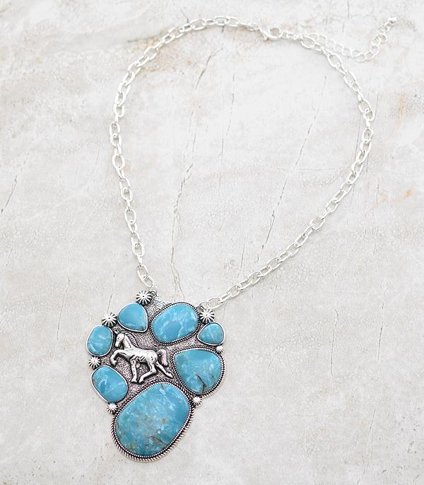 NECKLACES :: CHAIN WITH PENDANT :: Wholesale Western Turquoise Horse Pendant Necklace