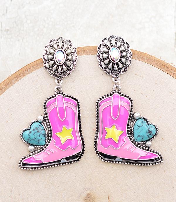 EARRINGS :: WESTERN POST EARRINGS :: Wholesale Western Pink Cowgirl Boot Earrings