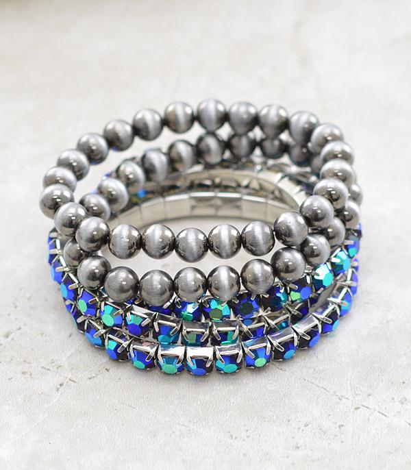 BRACELETS :: STRETCH-BEAD :: Wholesale Rhinestone Navajo Pearl Bracelet Set