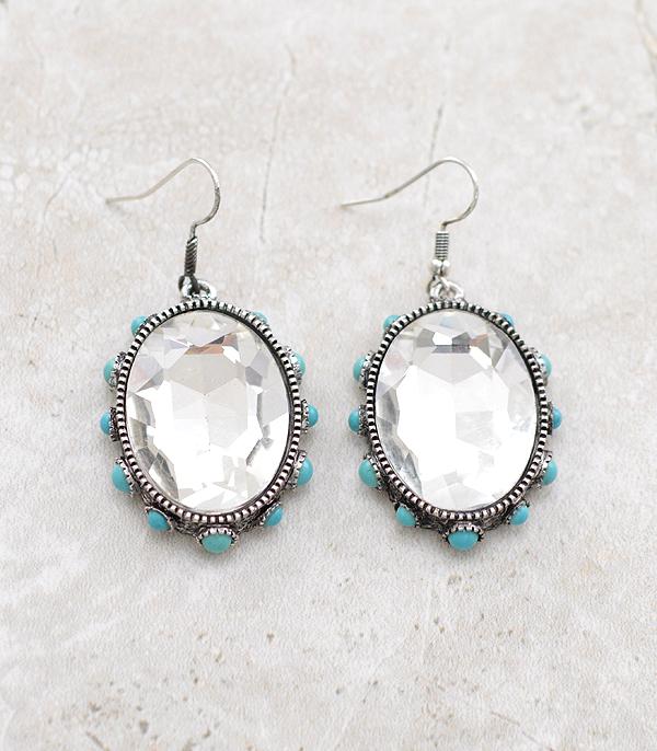 EARRINGS :: TRENDY EARRINGS :: Wholesale Oval Turquoise Glass Stone Earrings