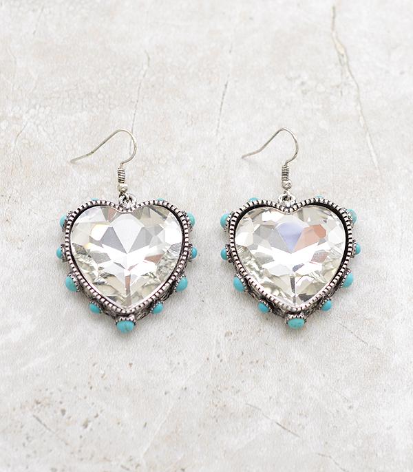 EARRINGS :: TRENDY EARRINGS :: Wholesale Heart Glass Stone Turquoise Earrings