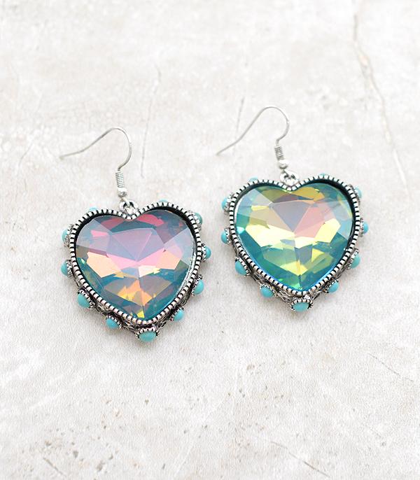 EARRINGS :: TRENDY EARRINGS :: Wholesale Heart Glass Stone Turquoise Earrings