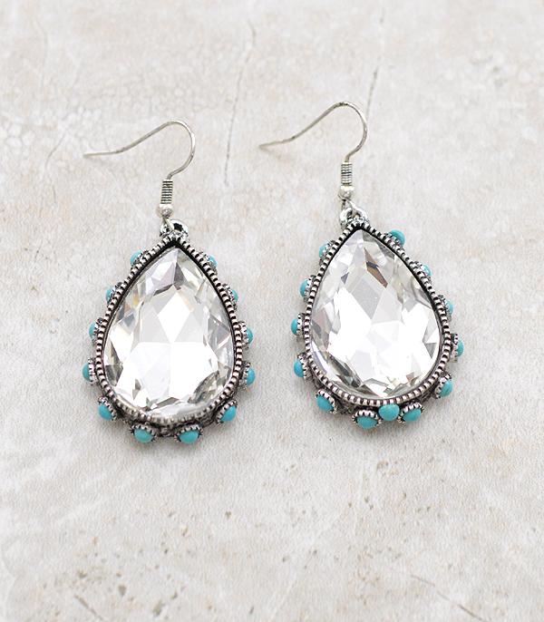EARRINGS :: TRENDY EARRINGS :: Wholesale Teardrop Glass Stone Turquoise Earrings