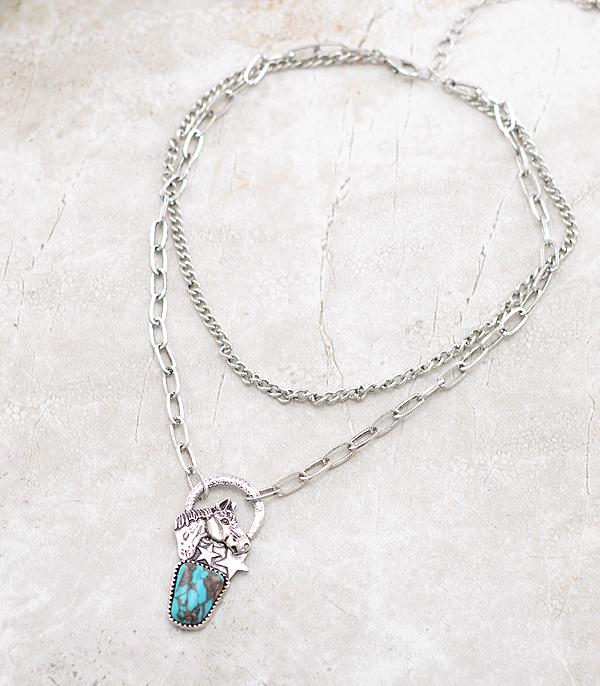 NECKLACES :: TRENDY :: Wholesale Turquoise Horse Layered Necklace