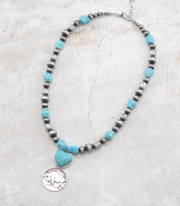 NECKLACES :: WESTERN TREND :: Wholesale Western Buffalo Coin Turquoise Necklace