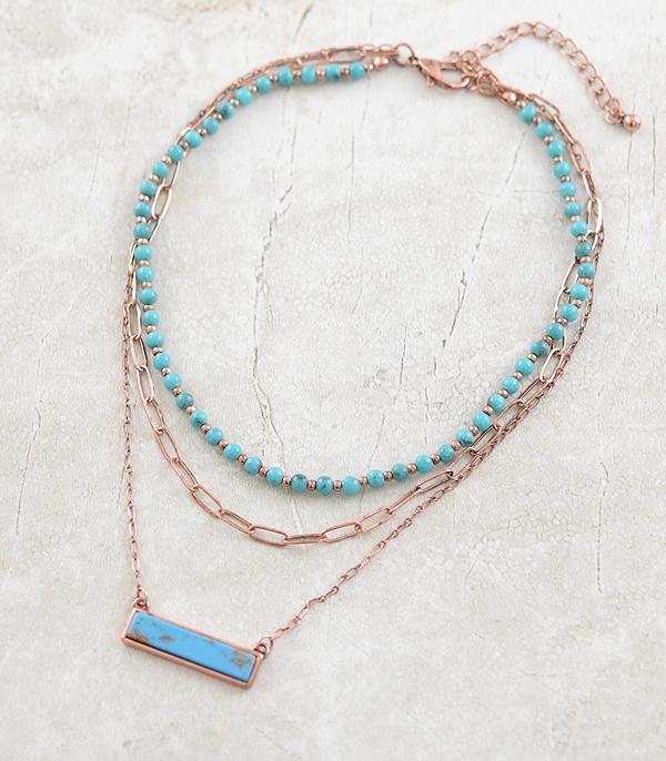 NECKLACES :: TRENDY :: Wholesale Western Turquoise Bar Layered Necklace