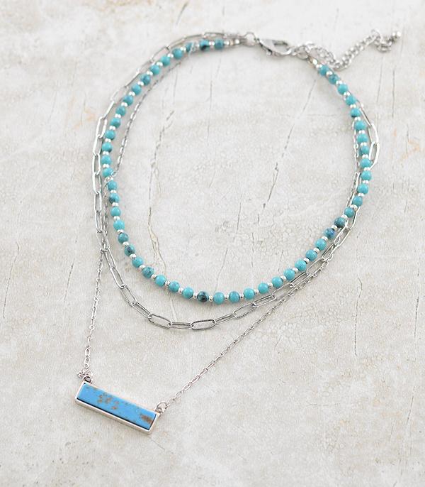 NECKLACES :: TRENDY :: Wholesale Western Turquoise Bar Layered Necklace