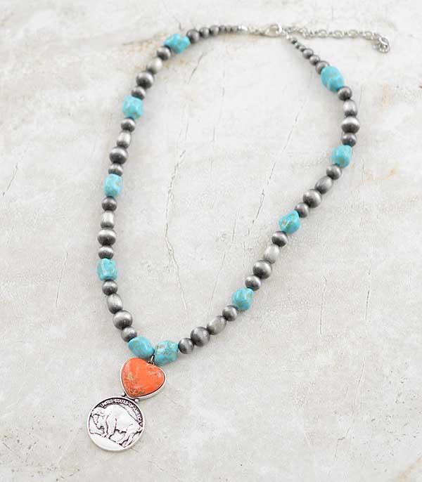 NECKLACES :: WESTERN TREND :: Wholesale Western Buffalo Coin Turquoise Necklace