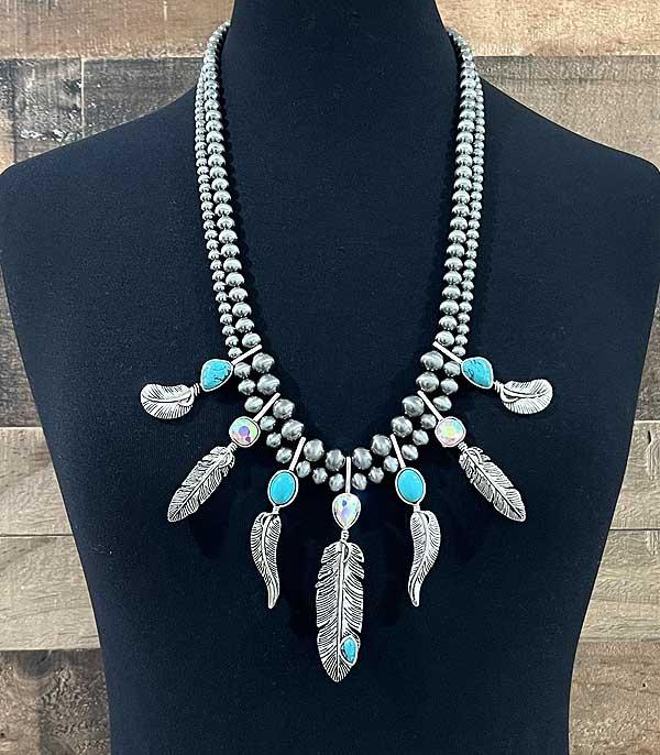 New Arrival :: Wholesale Western Turquoise Feather Necklace