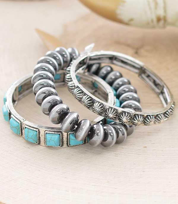 BRACELETS :: STRETCH :: Wholesale Western Turquoise Navajo Bracelet Set