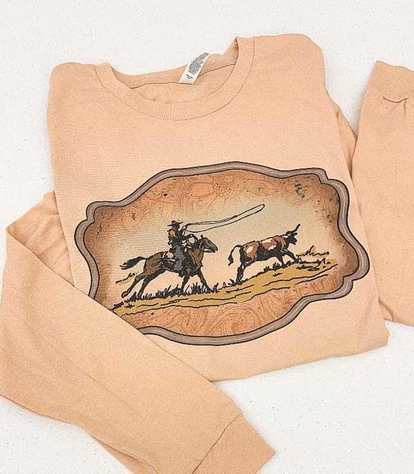 GRAPHIC TEES :: LONG SLEEVE :: Wholesale Western Cowboy Cattle Long Sleeve Shirt