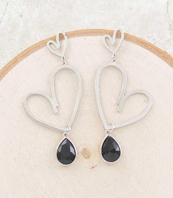 EARRINGS :: TRENDY EARRINGS :: Wholesale Double Heart Dangle Earrings