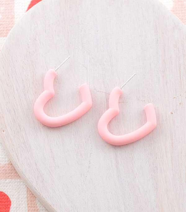 EARRINGS :: HOOP EARRINGS :: Wholesale Pink Heart Hoop Earrings