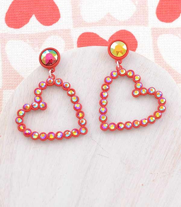 EARRINGS :: TRENDY EARRINGS :: Wholesale Rhinestone Heart Dangle Earrings