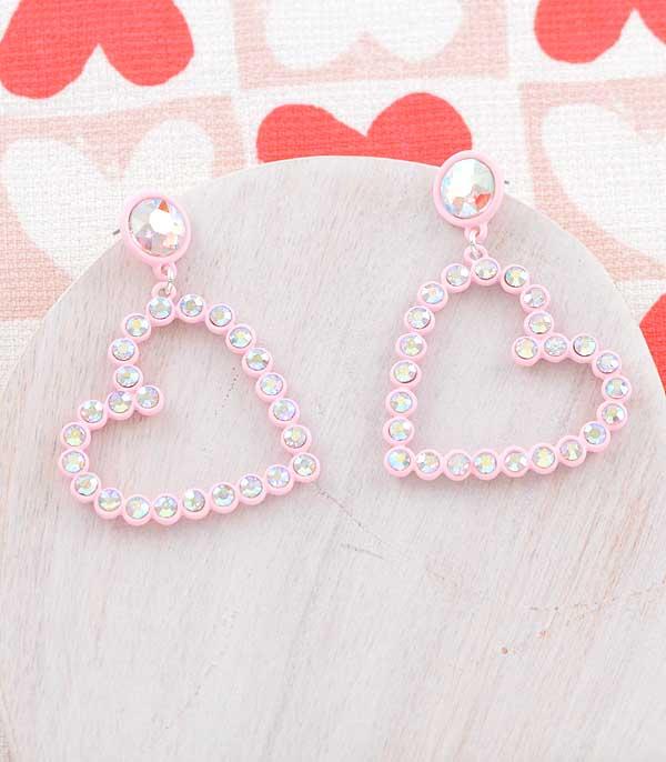 EARRINGS :: TRENDY EARRINGS :: Wholesale Rhinestone Heart Dangle Earrings