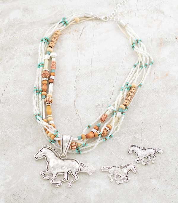 NECKLACES :: WESTERN TREND :: Wholesale Western Horse Pendant Bead Necklace