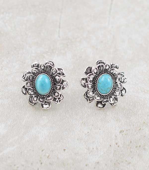 EARRINGS :: WESTERN POST EARRINGS :: Wholesale Western Turquoise Flower Earrings