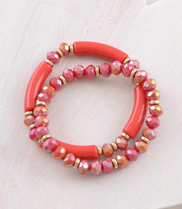 BRACELETS :: STRETCH-BEAD :: Wholesale Red Crystal Bead Bracelet Set