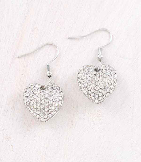 RHINESTONE I CUBIC ZIRCONIA :: Wholesale Rhinestone Heart Dangle Earrings