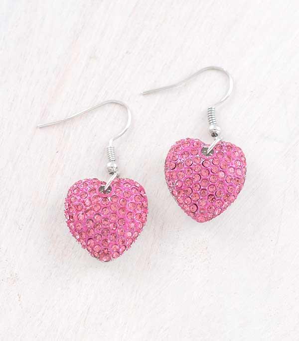 New Arrival :: Wholesale Rhinestone Heart Dangle Earrings