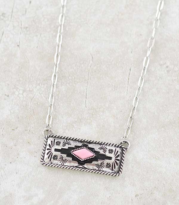 NECKLACES :: CHAIN WITH PENDANT :: Wholesale Western Pink Aztec Bar Necklace