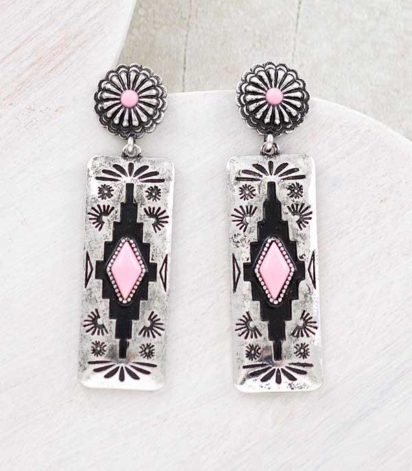 <font color=#FF6EC7>PINK COWGIRL</font> :: Wholesale Western Pink Aztec Earrings