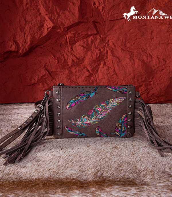MONTANAWEST BAGS :: CROSSBODY BAGS :: Wholesale Fringed Feather Clutch Crossbody Bag