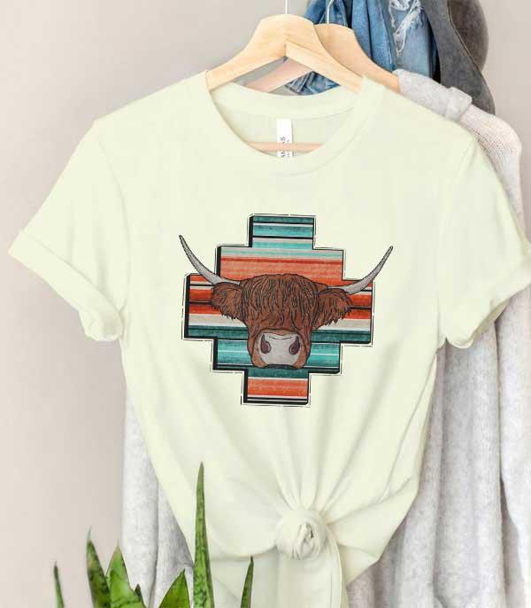 GRAPHIC TEES :: GRAPHIC TEES :: Wholesale Serape Highland Cow Graphic Tshirt