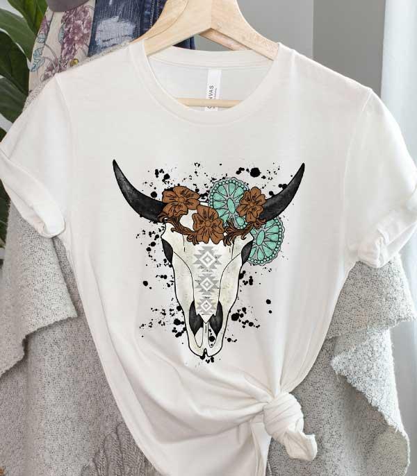 GRAPHIC TEES :: GRAPHIC TEES :: Wholesale Tooled Concho Steer Skull Tshirt
