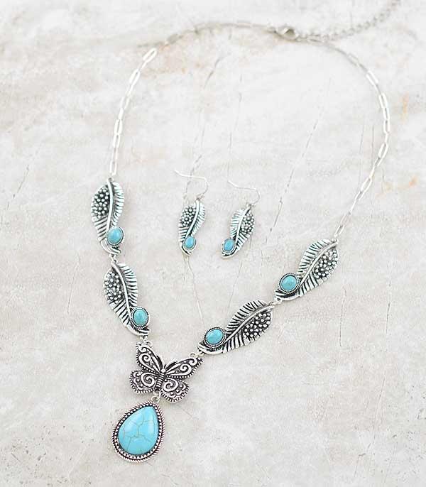 NECKLACES :: WESTERN TREND :: Wholesale Western Turquoise Butterfly Drop Necklac