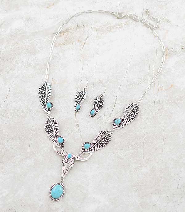 NECKLACES :: WESTERN TREND :: Wholesale Turquoise Steer Skull Drop Necklace