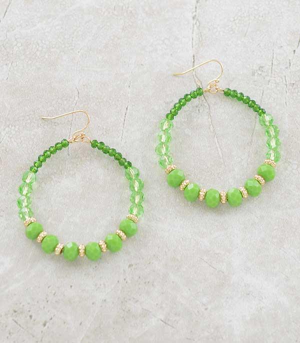 <font color=green>SPRING</font> :: Wholesale Green Beaded Hoop Earrings