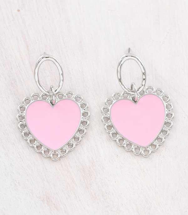 EARRINGS :: TRENDY EARRINGS :: Wholesale Pink Heart Dangle Earrings