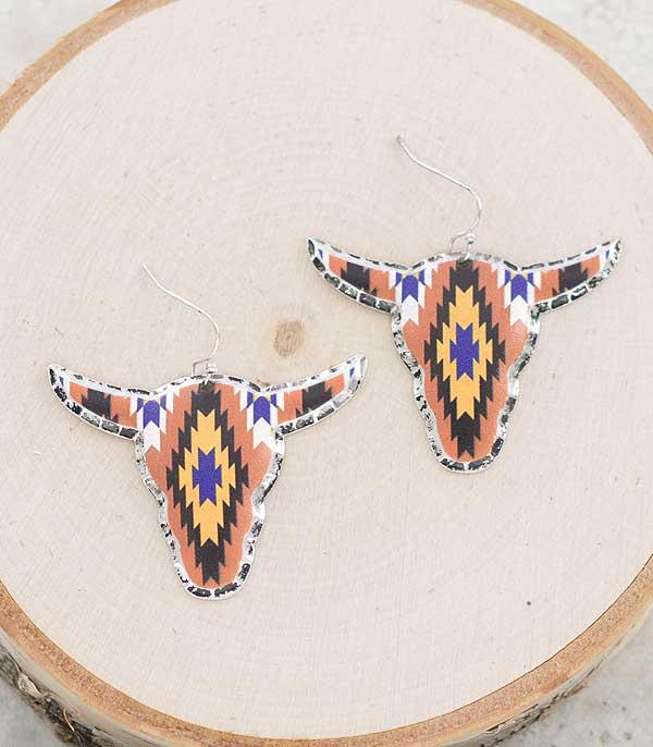 EARRINGS :: WESTERN HOOK EARRINGS :: Wholesale Western Aztec Steer Head Earrings