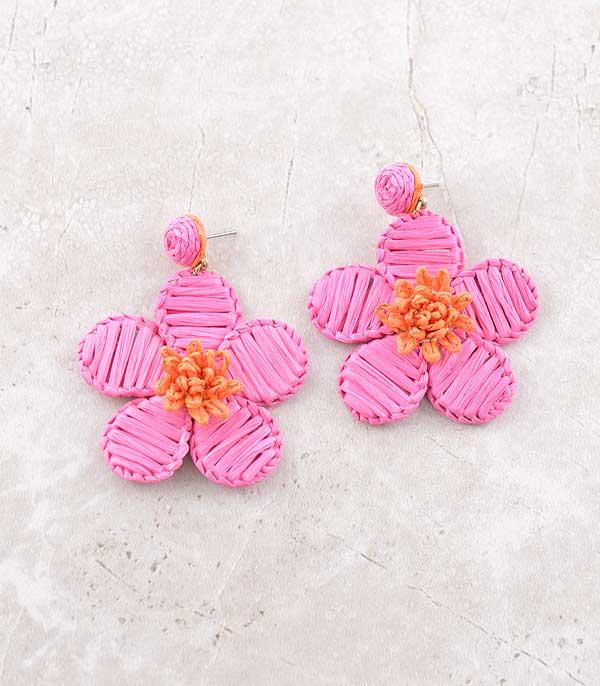 EARRINGS :: TRENDY EARRINGS :: Wholesale Raffia Flower Dangle Earrings