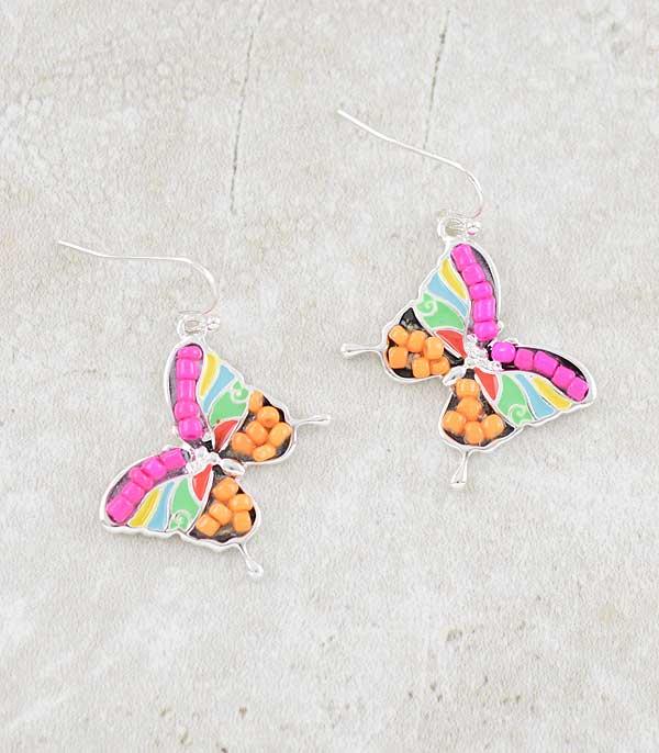 EARRINGS :: TRENDY EARRINGS :: Wholesale Multicolor Bead Butterfly Earrings