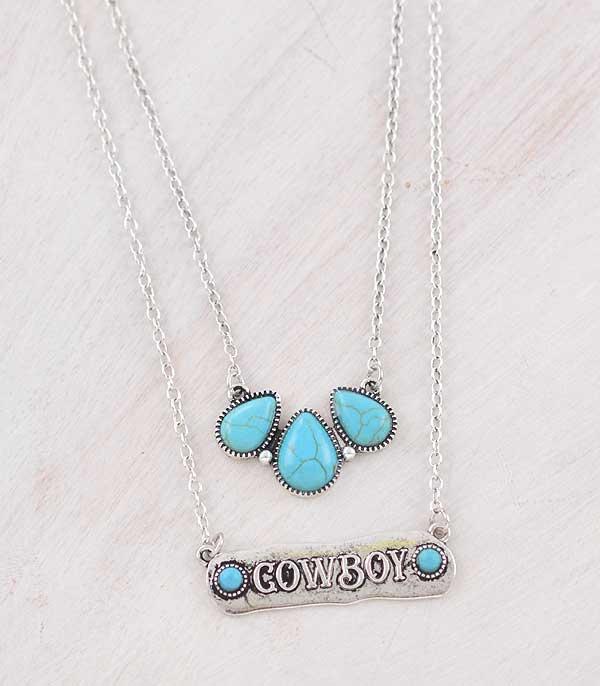 NECKLACES :: WESTERN TREND :: Wholesale Western Turquoise Cowboy Bar Necklace