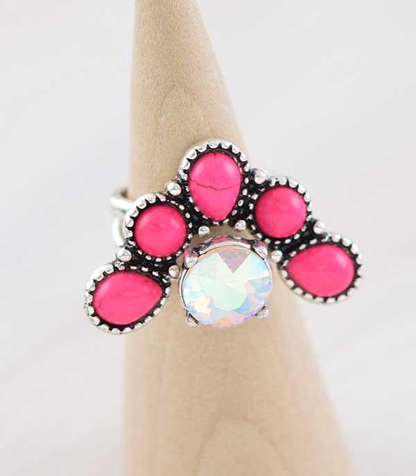 RINGS :: Wholesale Pink Glass Stone Ring Set